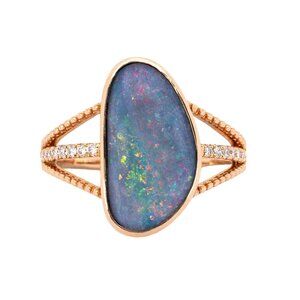4.2cts Boulder Opal Ring in Solid 14K Rose Gold with Diamond Accents